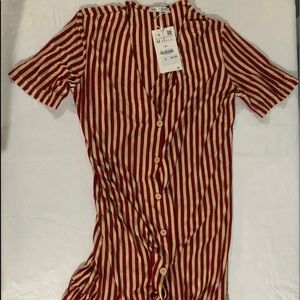 NWT. Zara Beige/Burgundy Dress